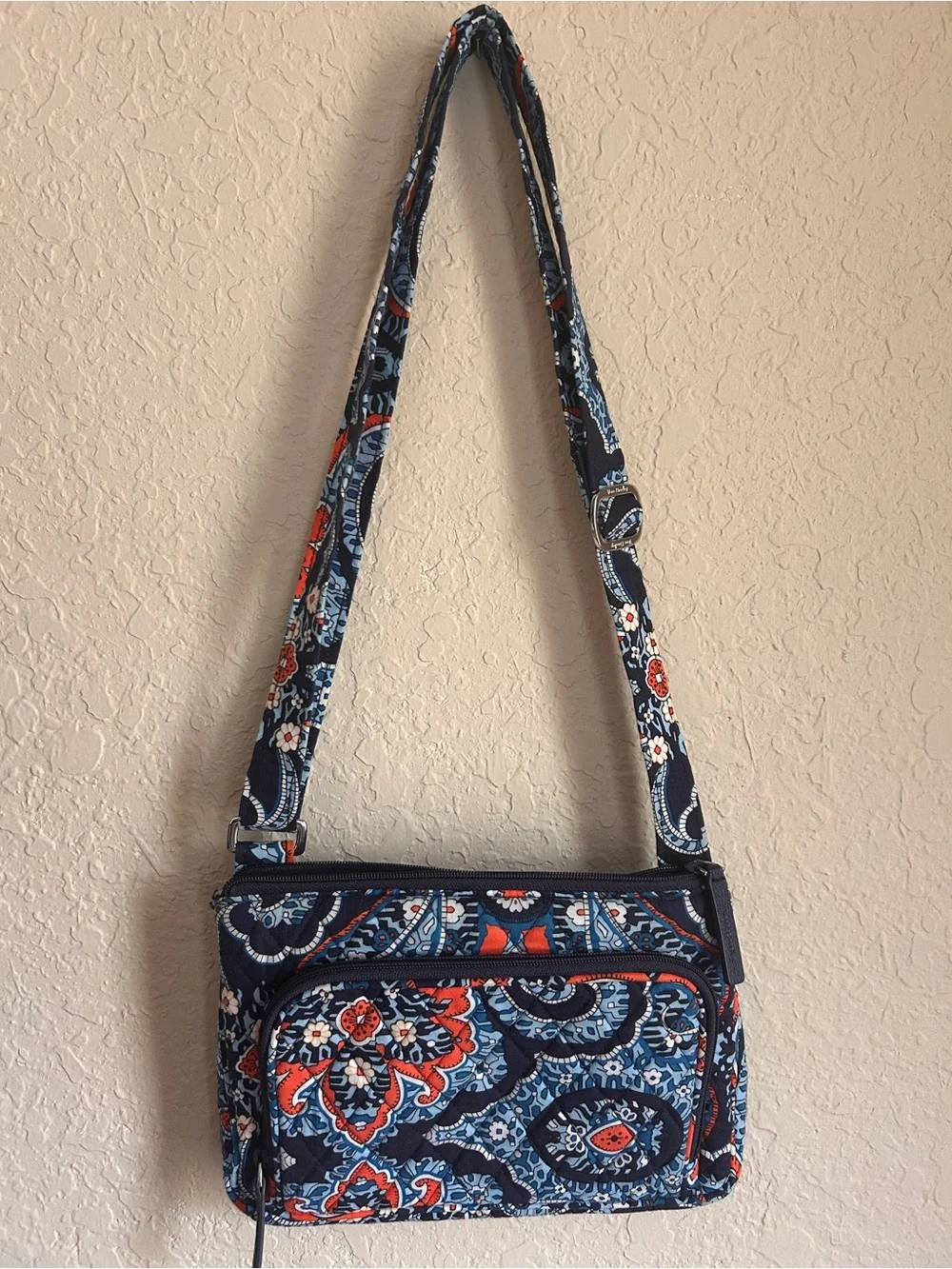 Vera Bradley Navy Floral Paisley Crossbody with Red Accents